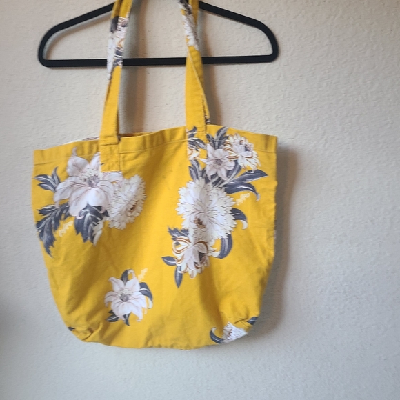 Loft Floral Print Fabric Yellow Tote Bag - Picture 2 of 12